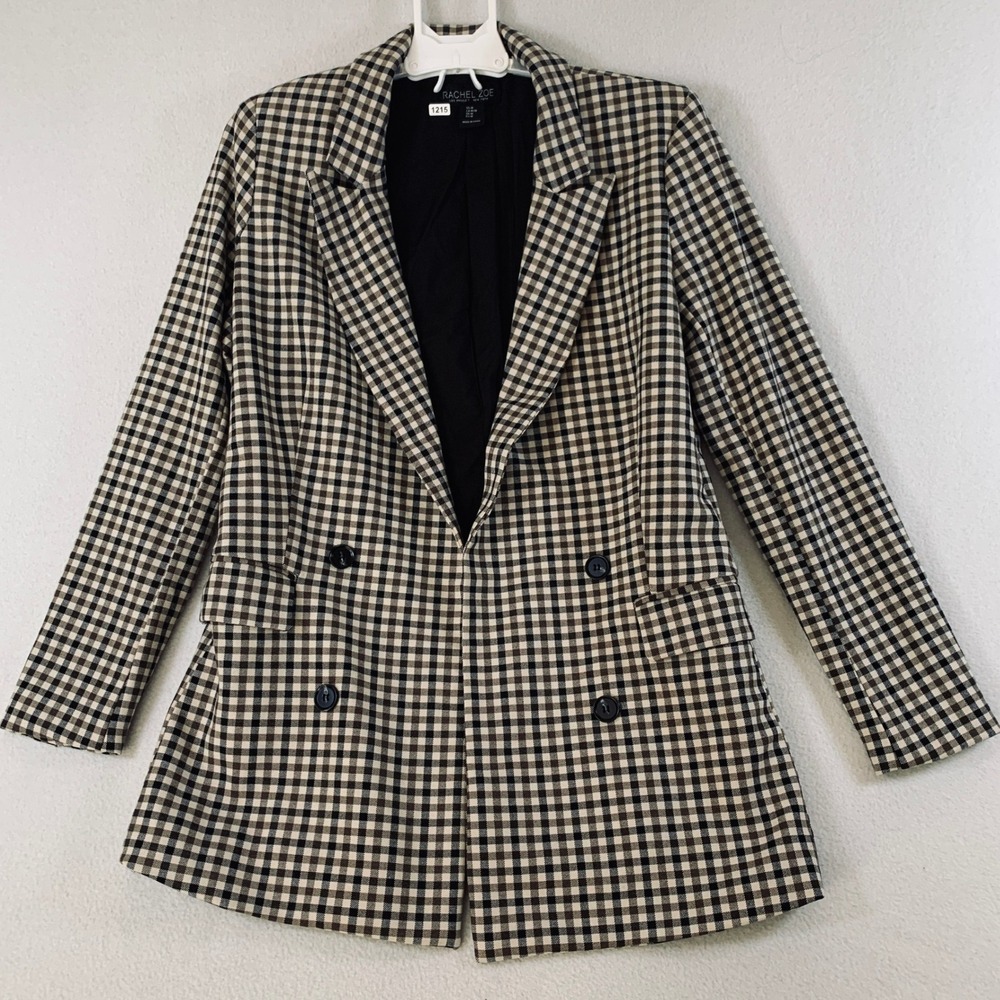 Rachel Zoe Women's M Brown Open Front Plaid Blazer Jacket Career Business Casual